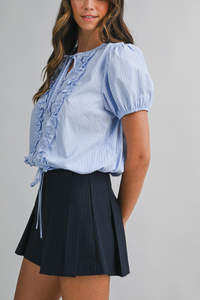 Striped Puff Sleeve Ruffle Blouse