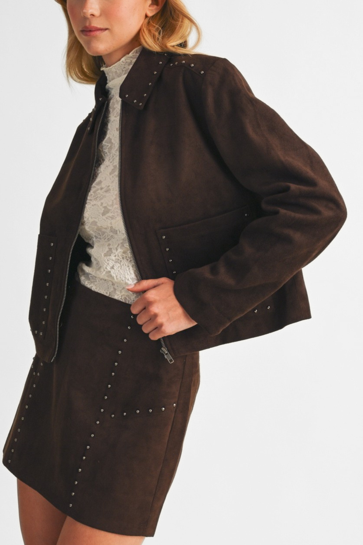 Studded Faux Suede Jacket