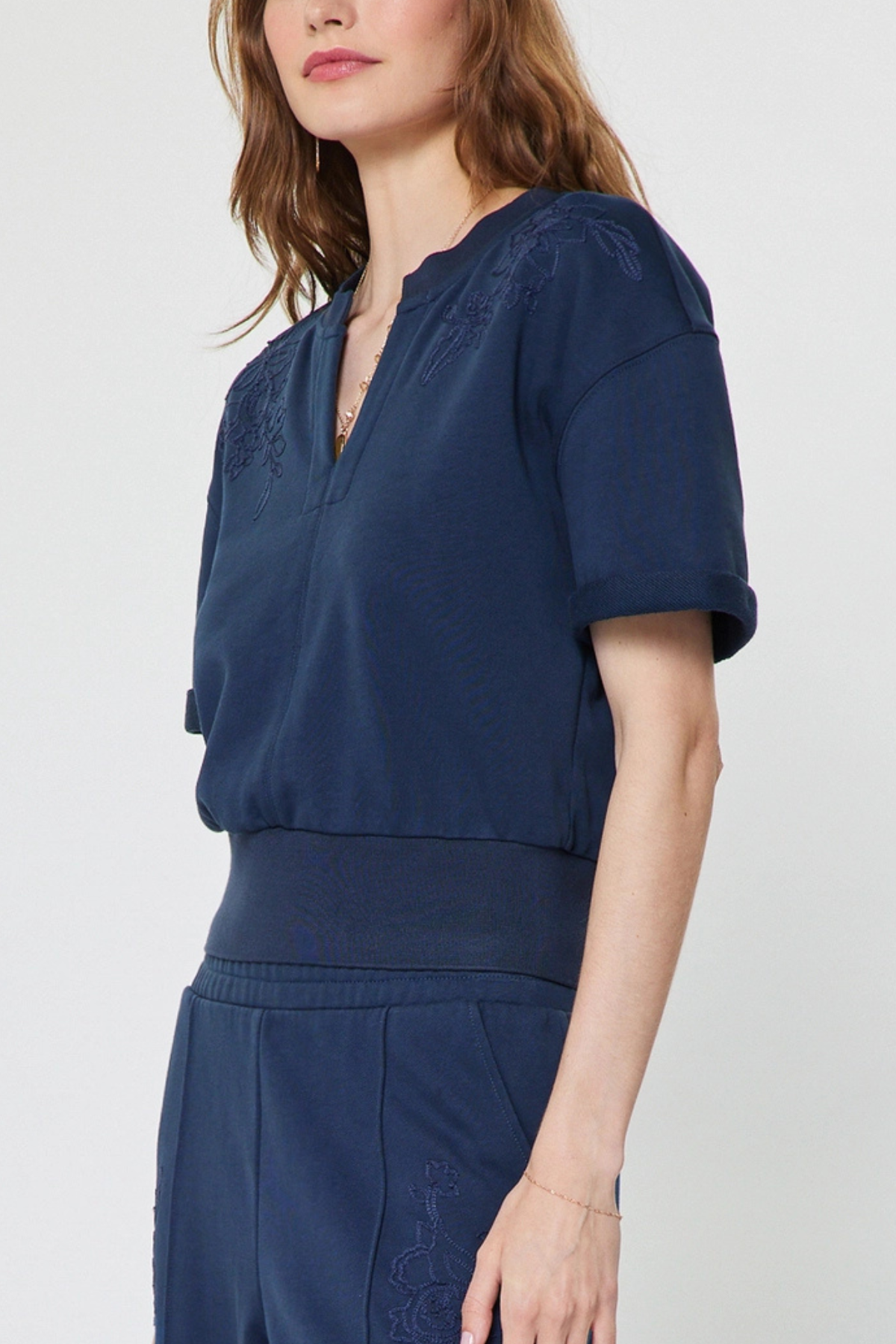 Short Sleeve Embroidered Top