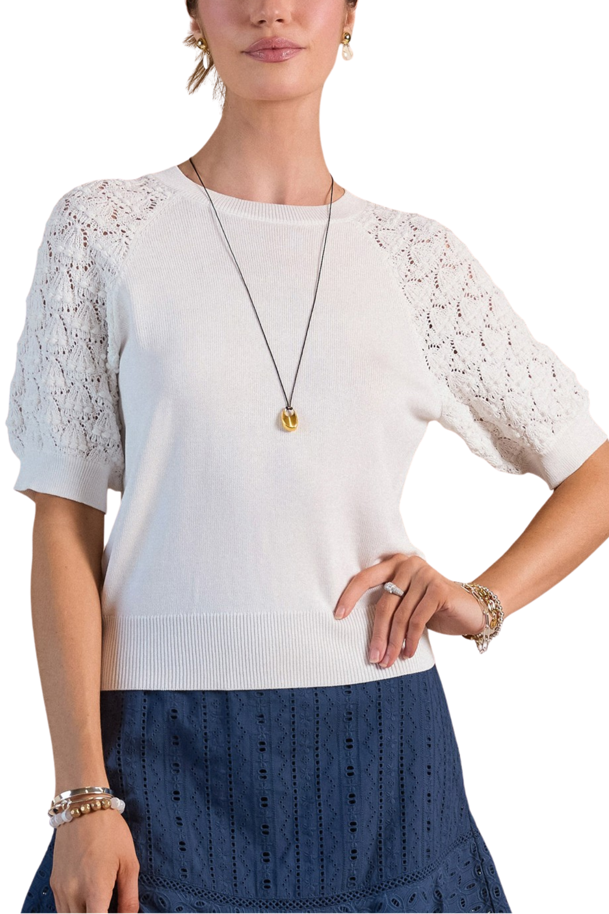 Crochet Short Sleeve Sweater Top