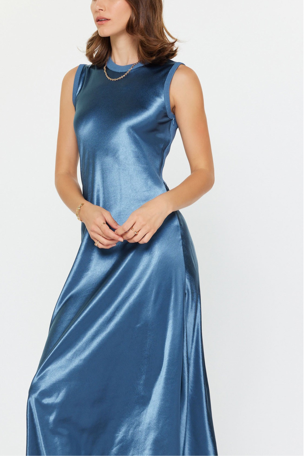 Metallic Front Midi Knit Dress