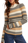 Stripe Mock Neck Rib Sweater Top