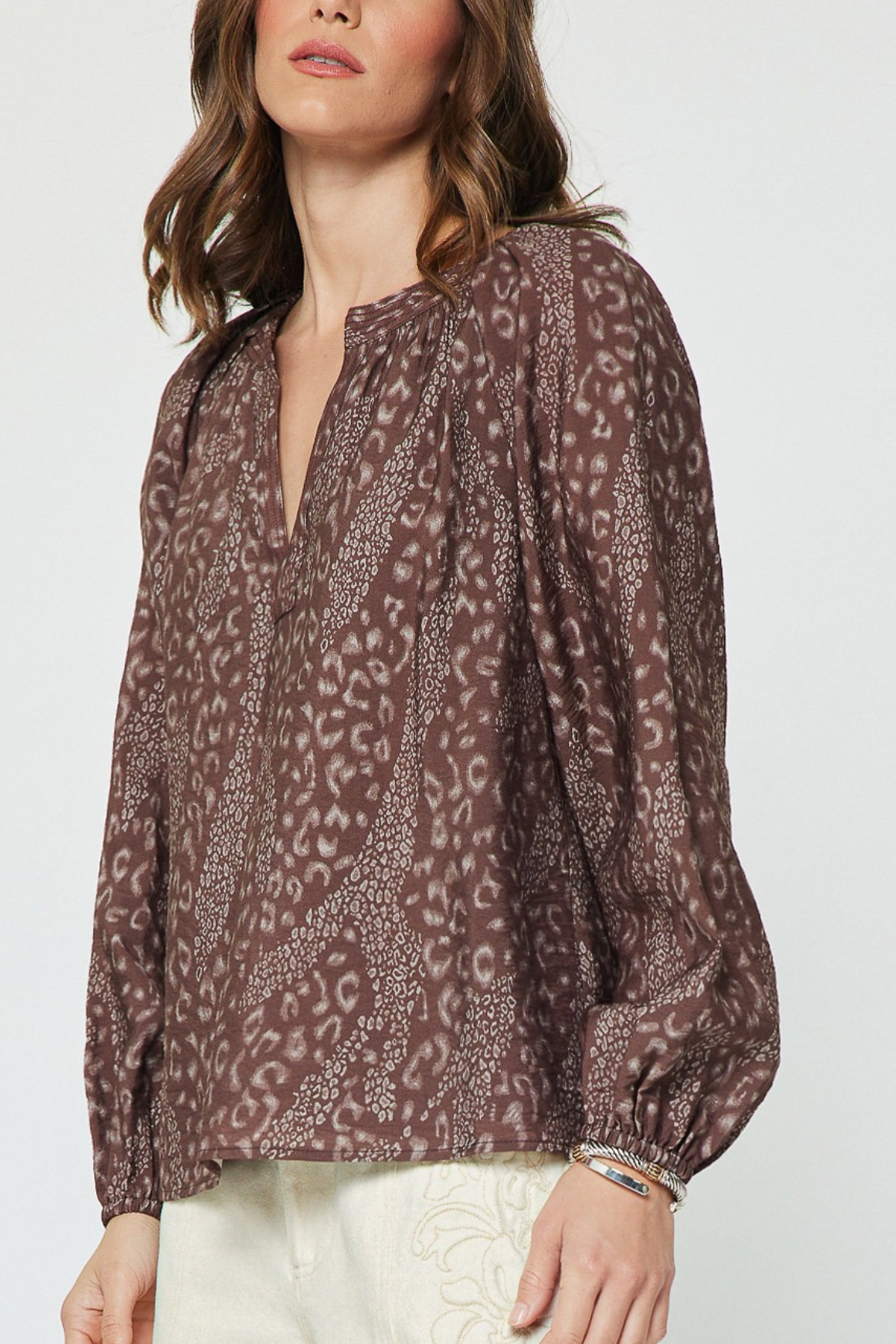 Abstract Animal Print Long Sleeve Blouse