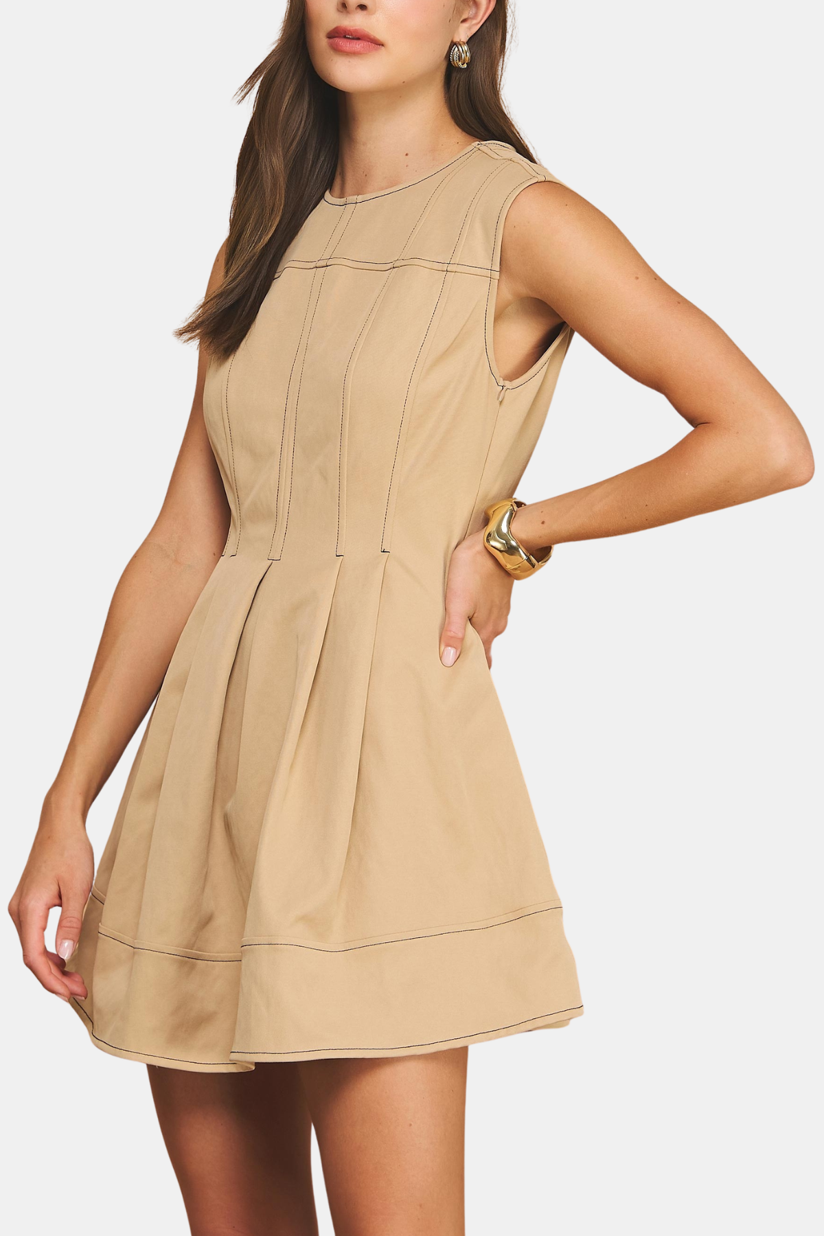 Sleeveless Pleated Mini Dress