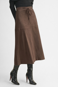 Drawstring Suede A-Line Skirt