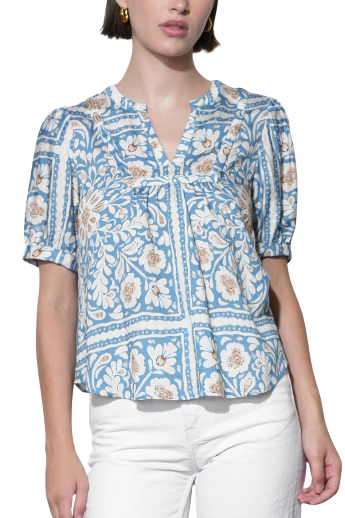 Charlotte Split Neck Elbow Sleeve Top