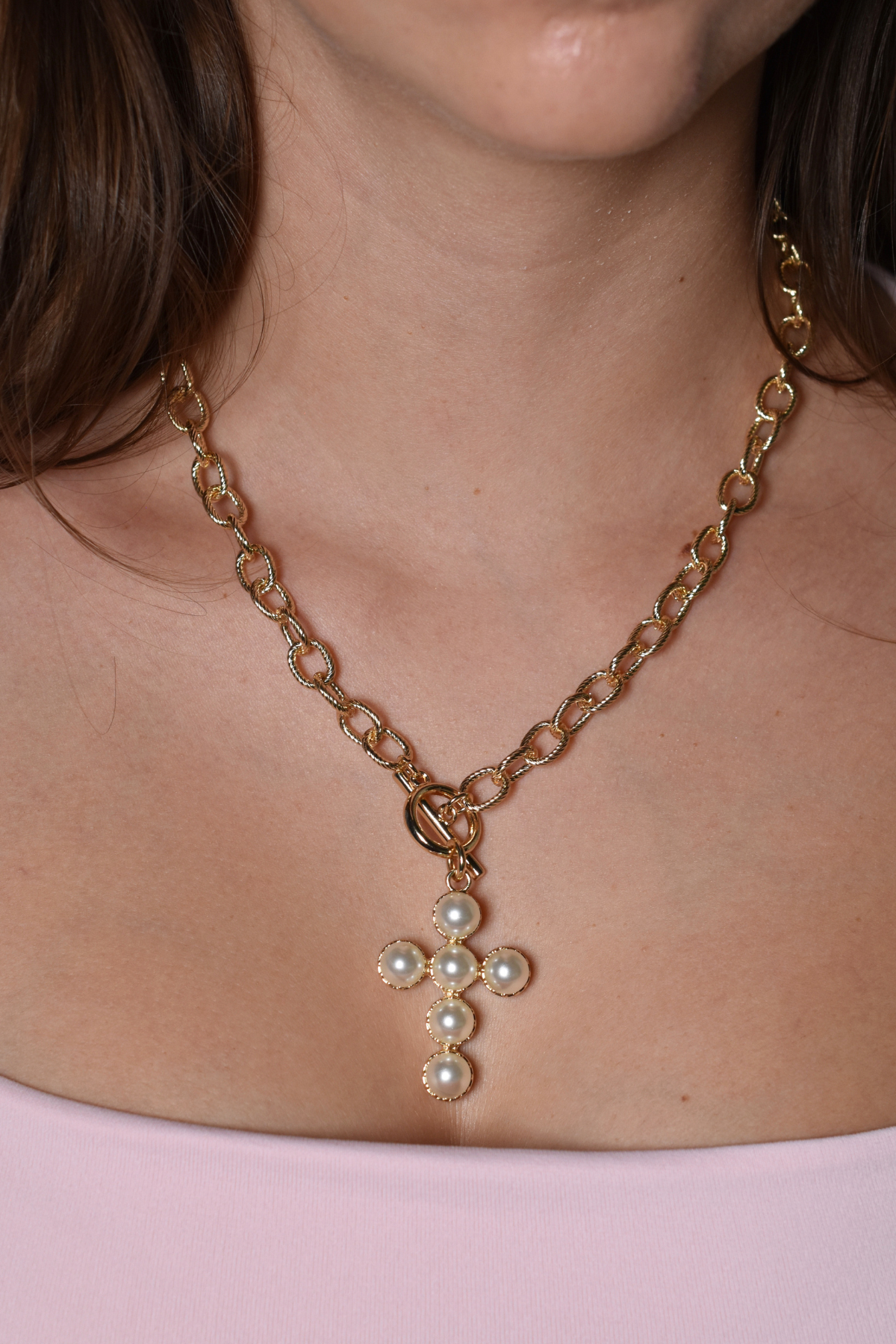 Man-Made Pearl Cross Necklace