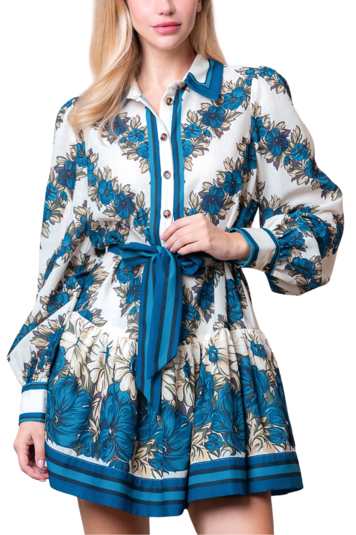 Floral Long Sleeve Button Up Dress