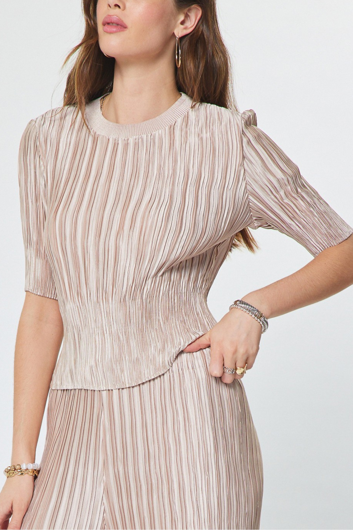 Crinkle Pleated Fitted Top