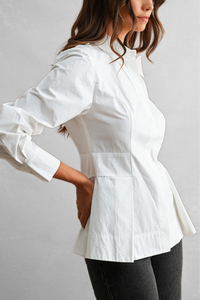 Button Down Pleated Peplum Top