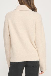 Button Sleeve Turtle Neck Sweater