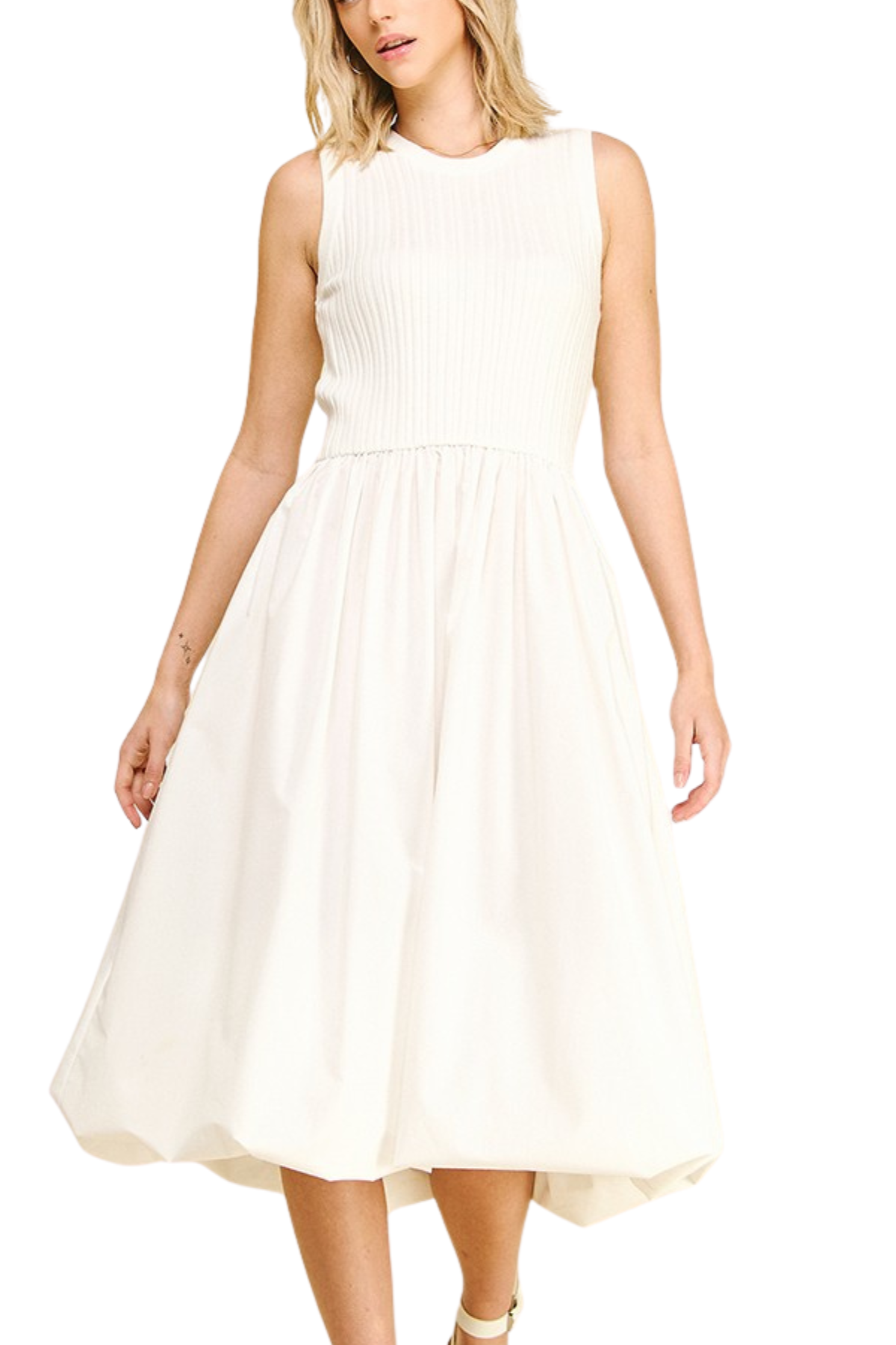 Puff Hem Midi Dress