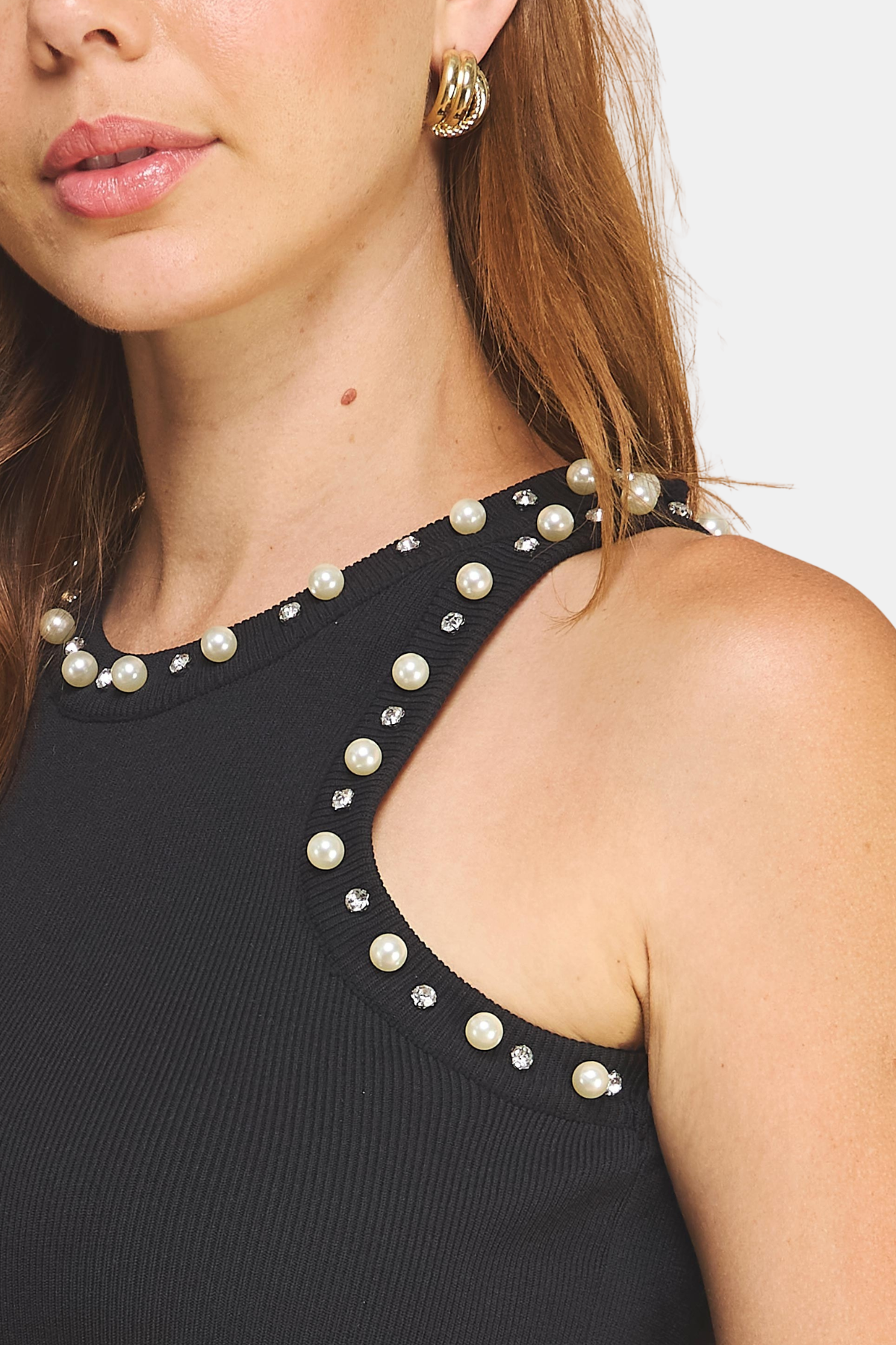 Embellished Ribbed Knit Tank
