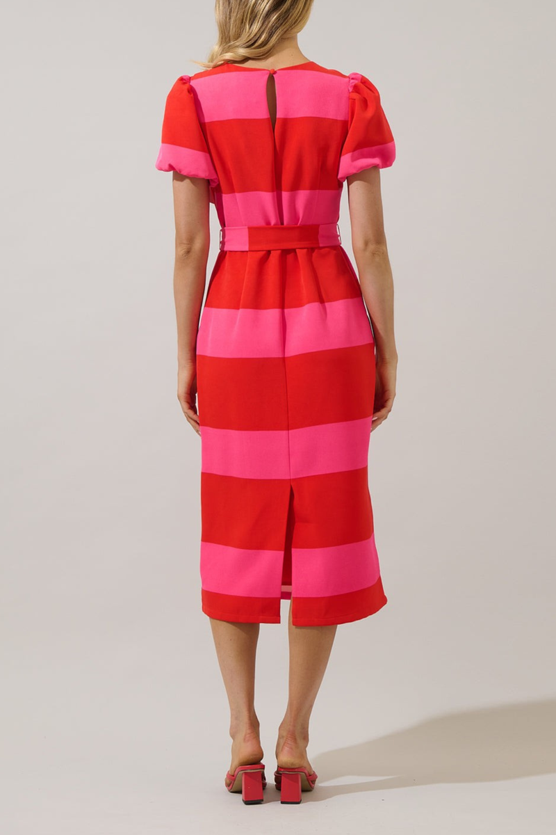 Lolli Stripe Senidy Puff Sleeve Midi Dress