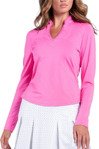 Lucky In Love Pleated Neck Long Sleeve