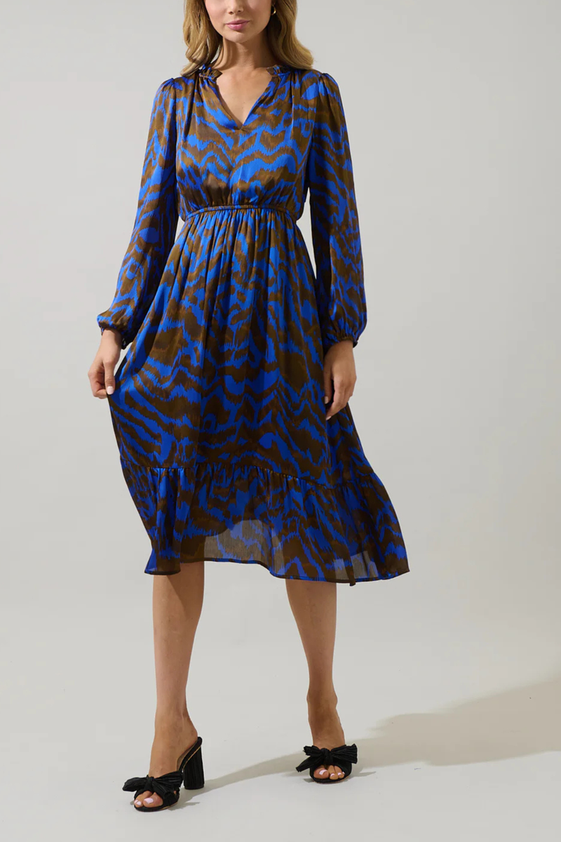 Krista Abstract Fabiola Split Neck Midi Dress