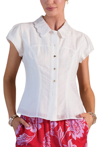 Scalloped Edge Collar Cap Sleeve Top