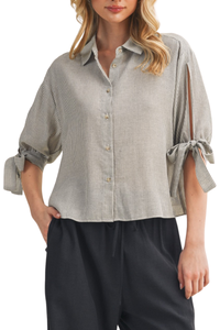 Tie Sleeve Button Up Top