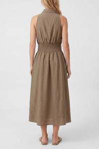 Double Buckle Linen Maxi Shirt Dress