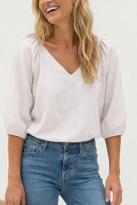 Elastic Puff Sleeve V-Neck Blouse