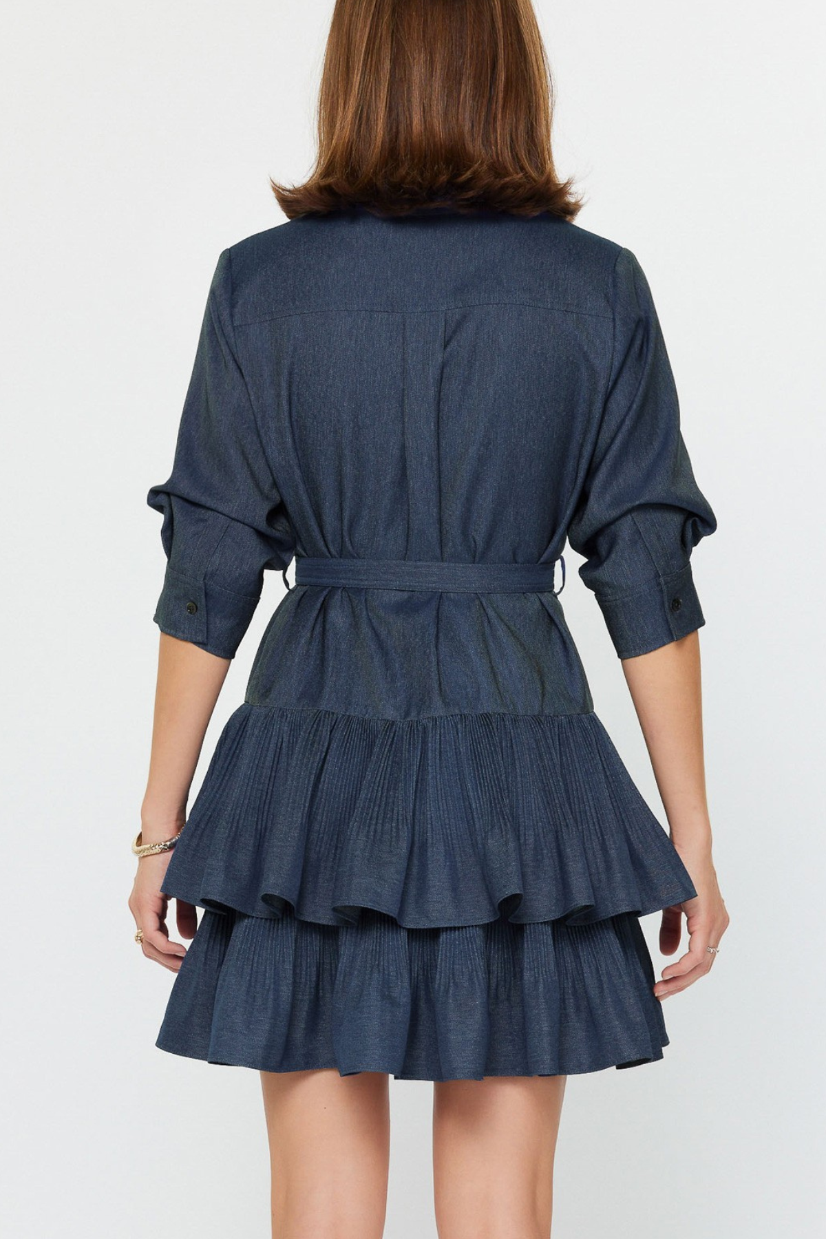 Denim Tiered Mini Shirt Dress