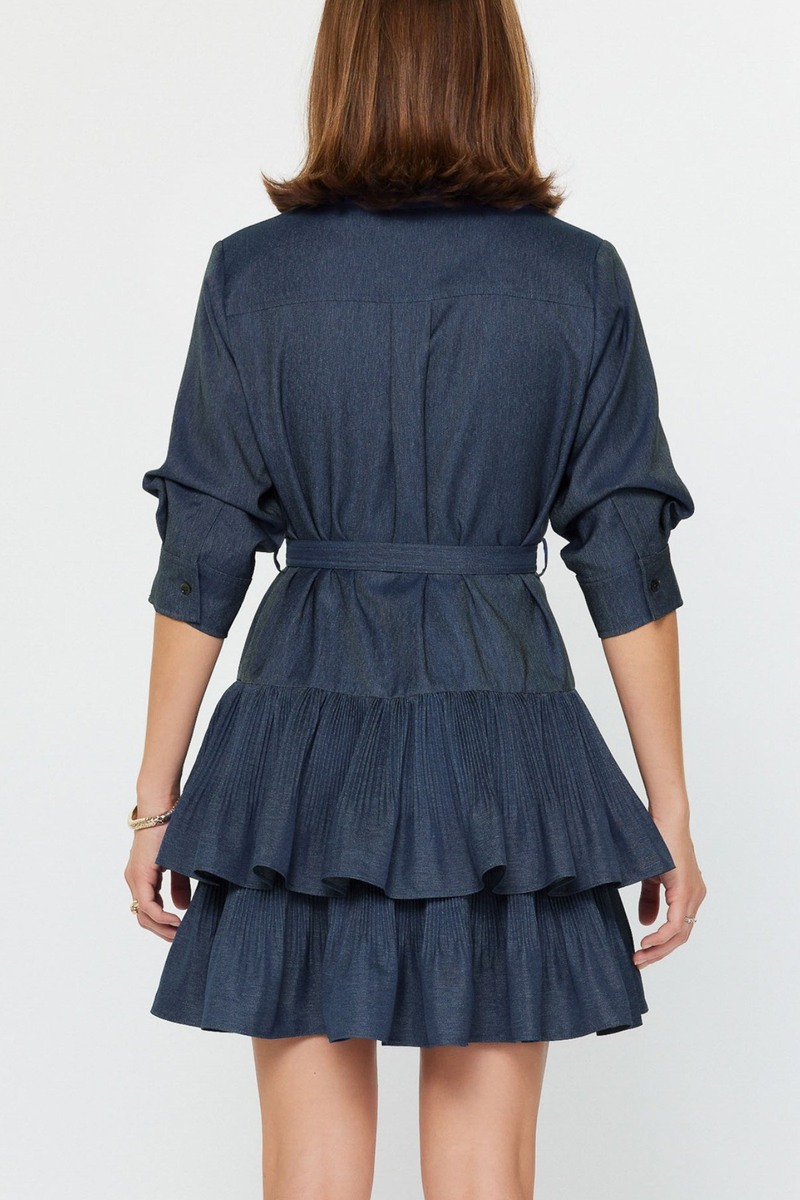 Denim Tiered Mini Shirt Dress