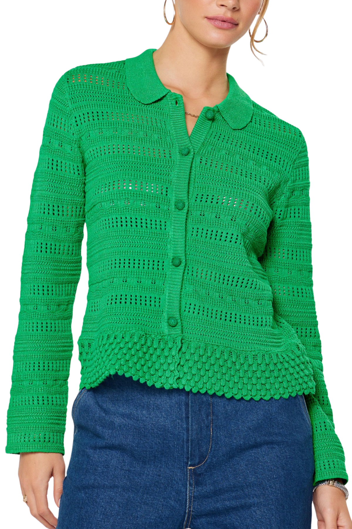 Open Knit Long Sleeve Cardigan