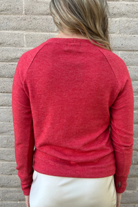 Embroidered Wasted Lightweight Brushed Fleece Pullover Sweater