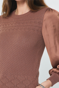 Woven Sleeve Pointelle Knit Sweater