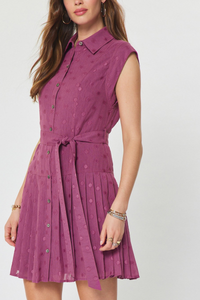 Dot Pleated Button Down Mini Dress