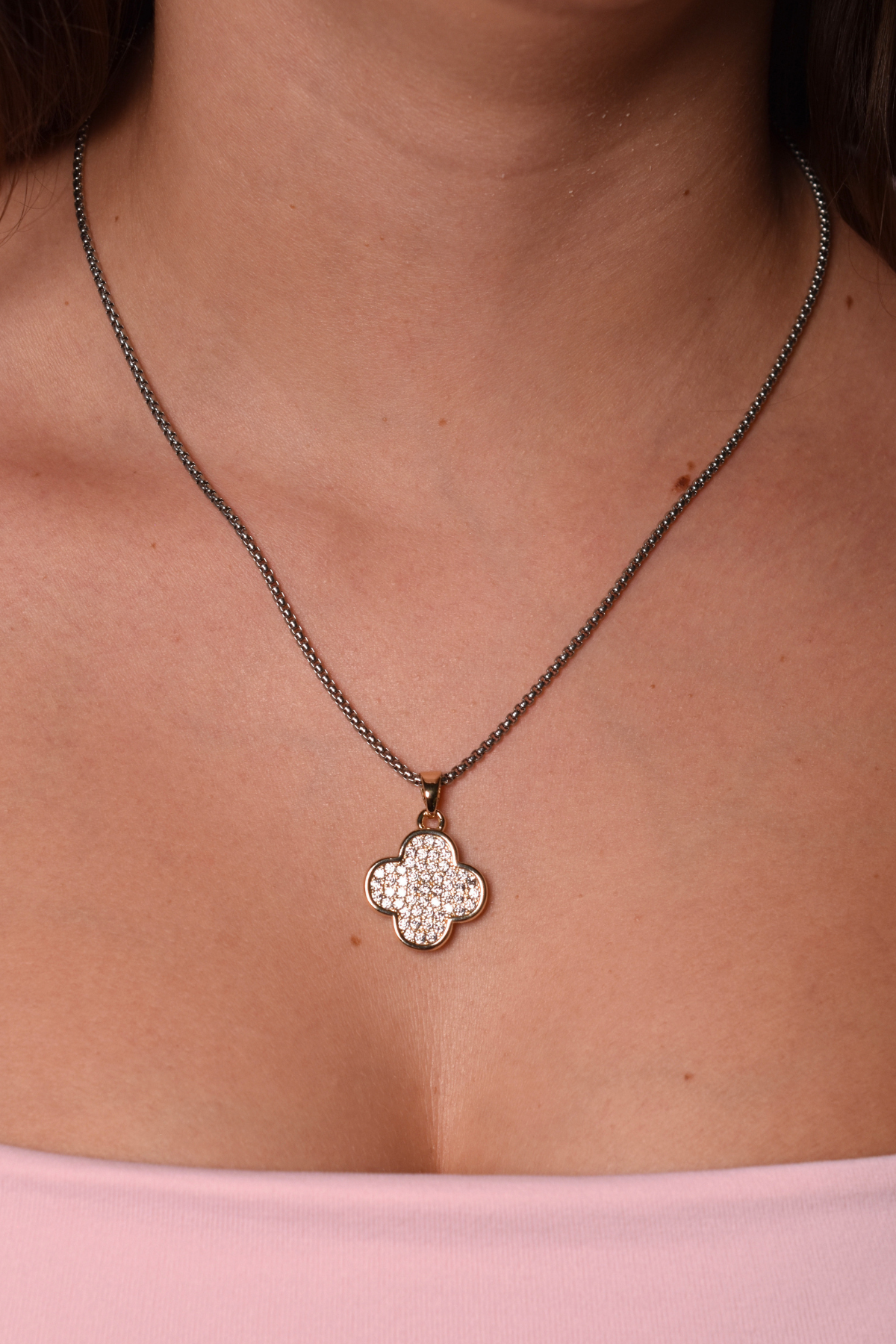 Mixed Metal Clover Pendant Necklace