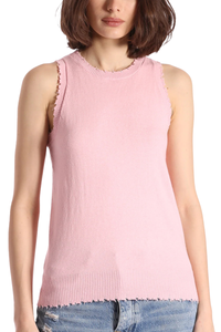 Minnie Rose Cotton Cashmere Frayed Tank