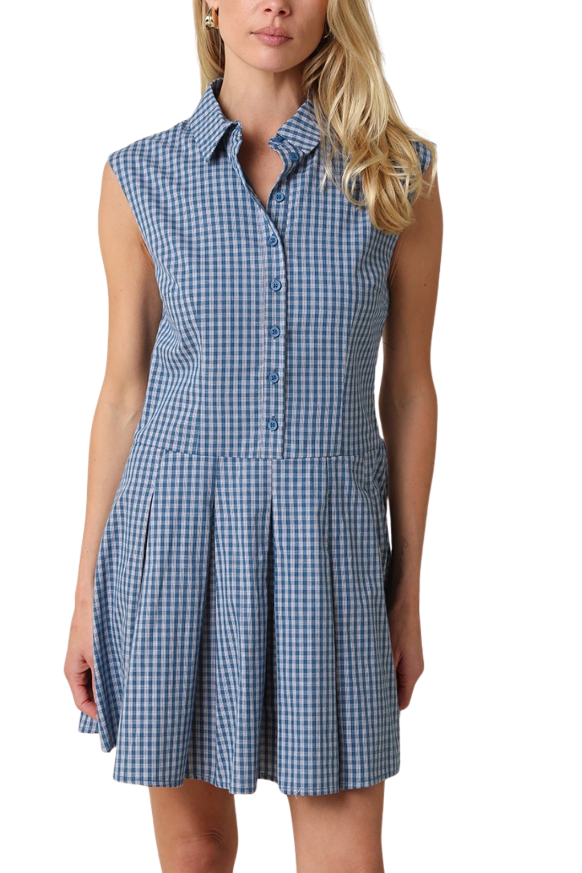 Sarai Gingham Sleeveless Shirt Dress