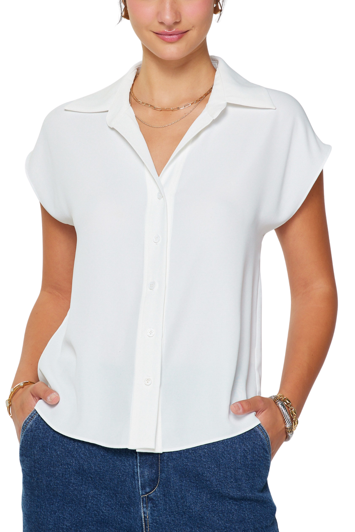Cap Sleeve Button Down Blouse