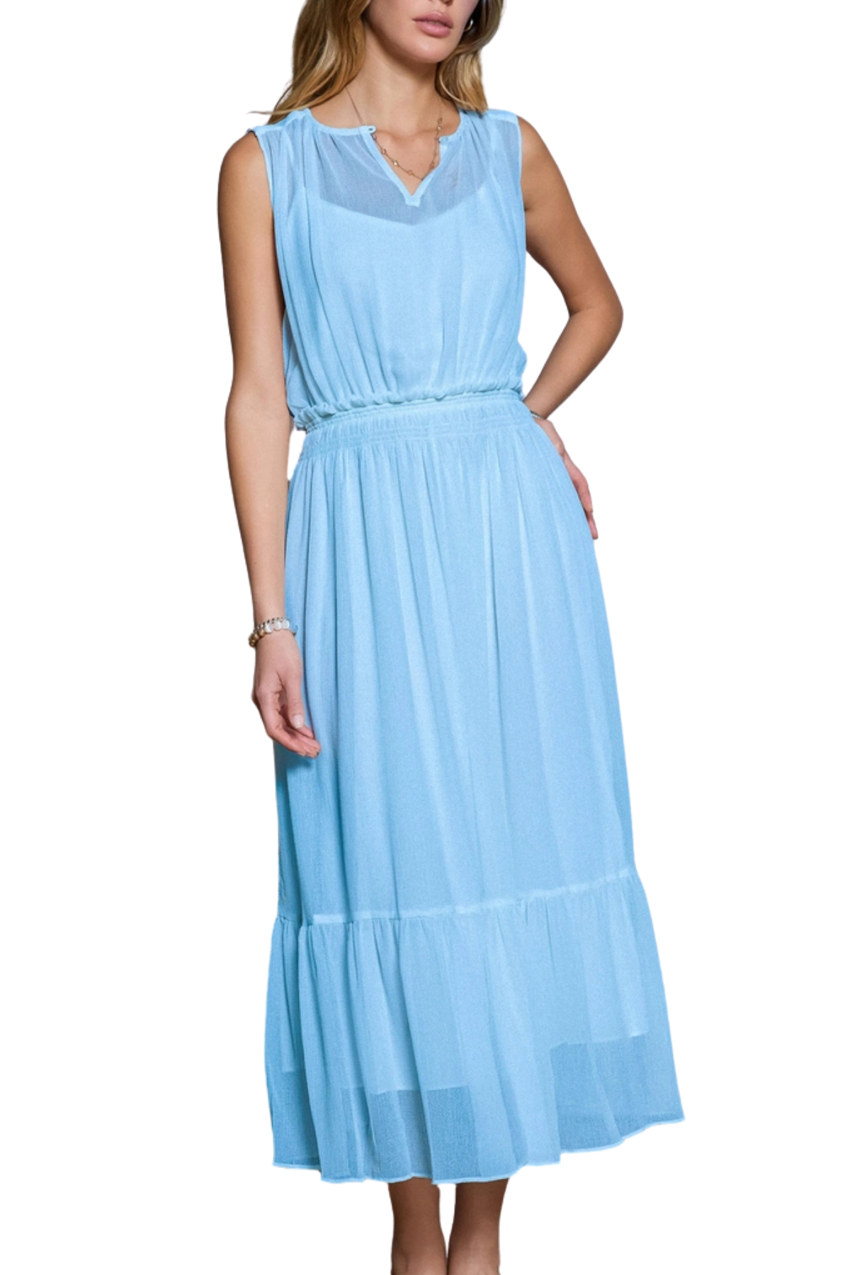Sheer Gathered Midi Dress