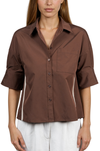 Boxy Half Sleeve Blouse With Stripe Accents