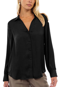 Classic V-Neck Button Down Blouse