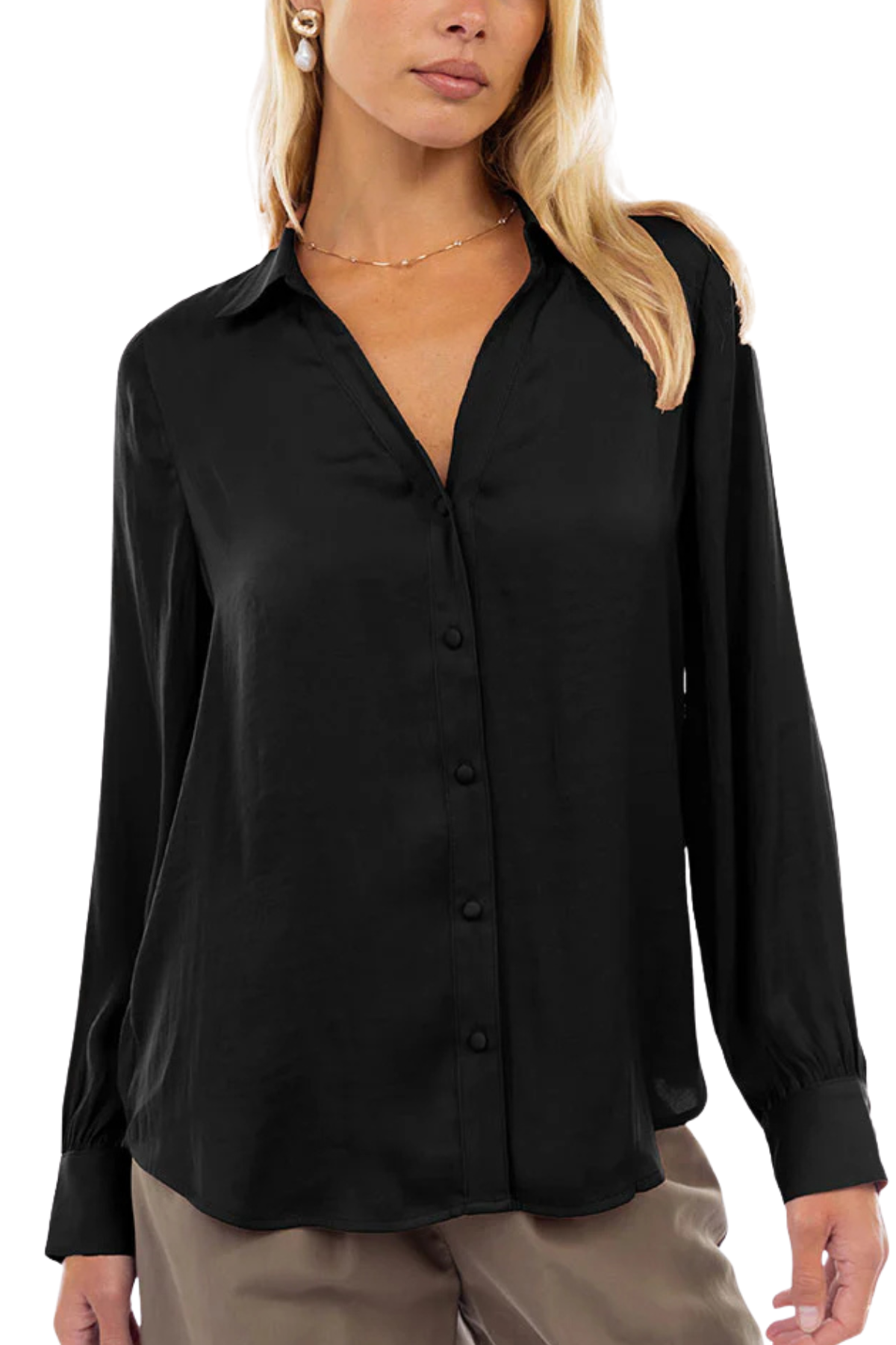 Classic V-Neck Button Down Blouse