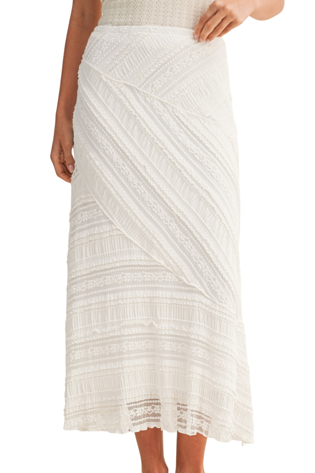 Textured Diagonal Lace Midi Skirt