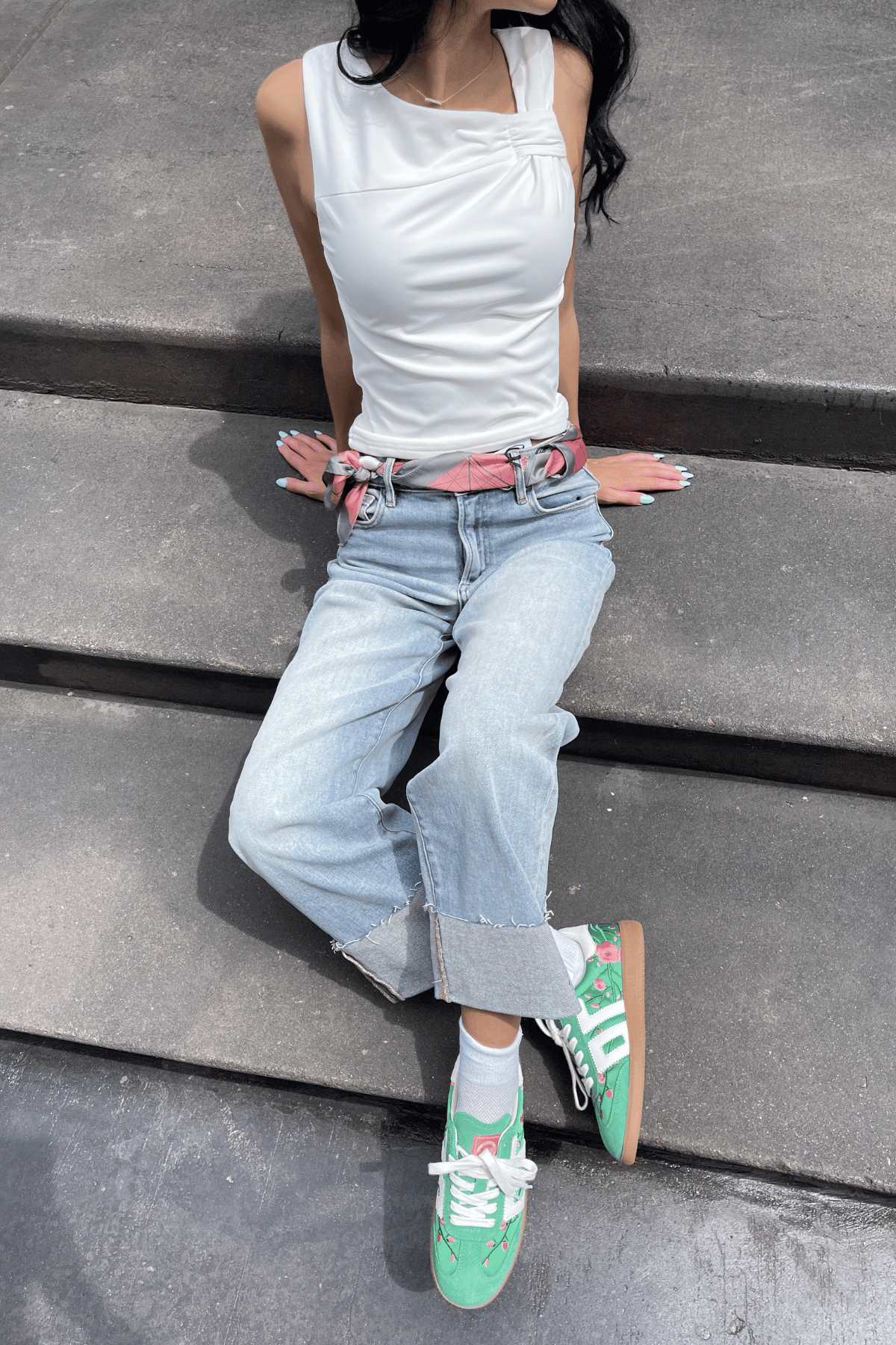 Asymmetrical Neck Sleeveless Knit Top