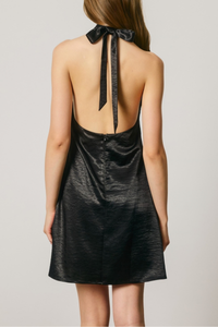 Satin Gold Trim Halter Mini Dress