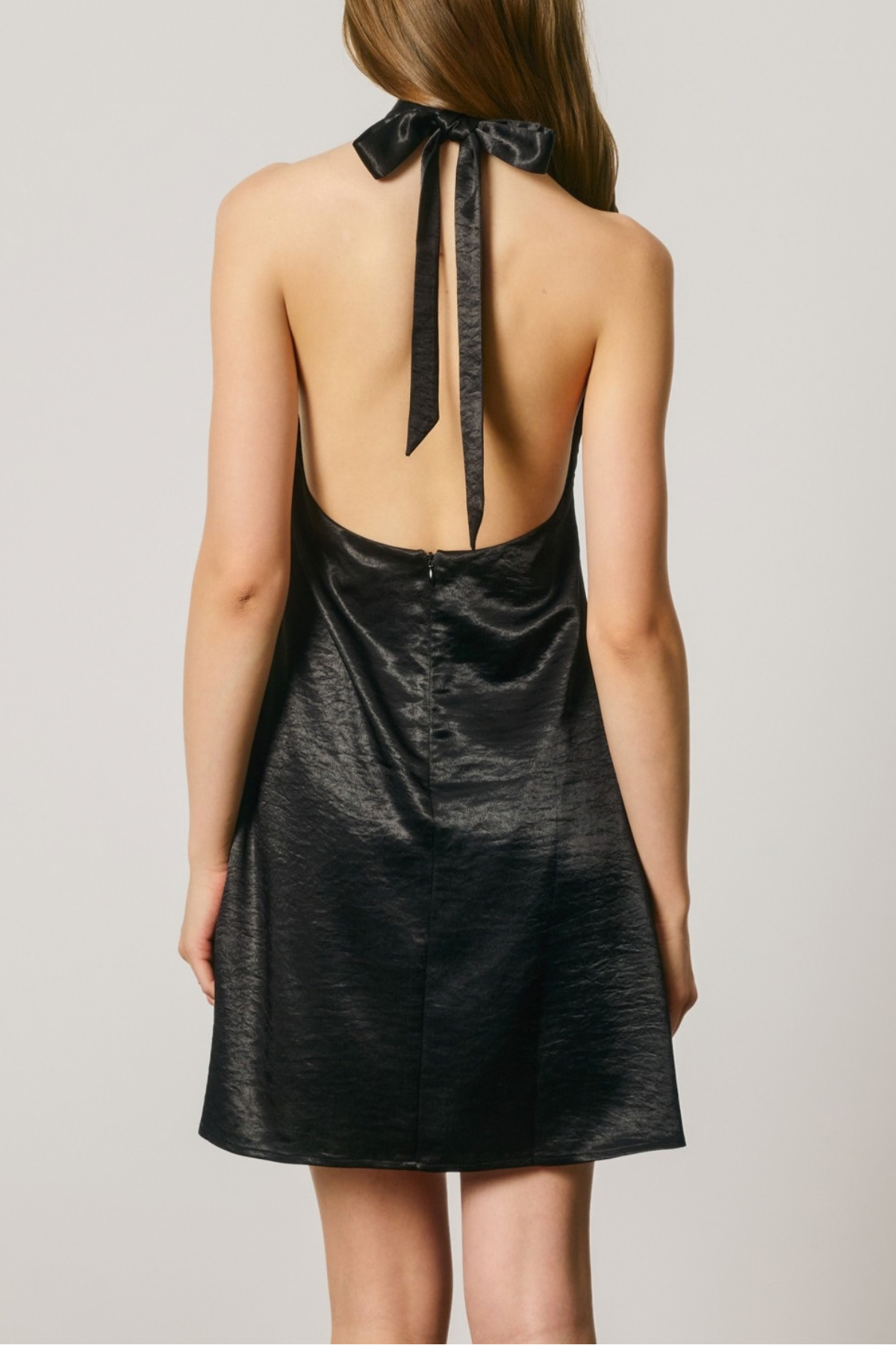 Satin Gold Trim Halter Mini Dress