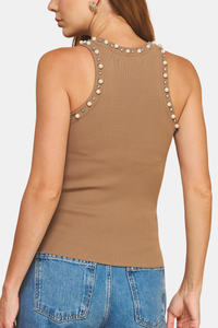 Embellished Ribbed Knit Tank