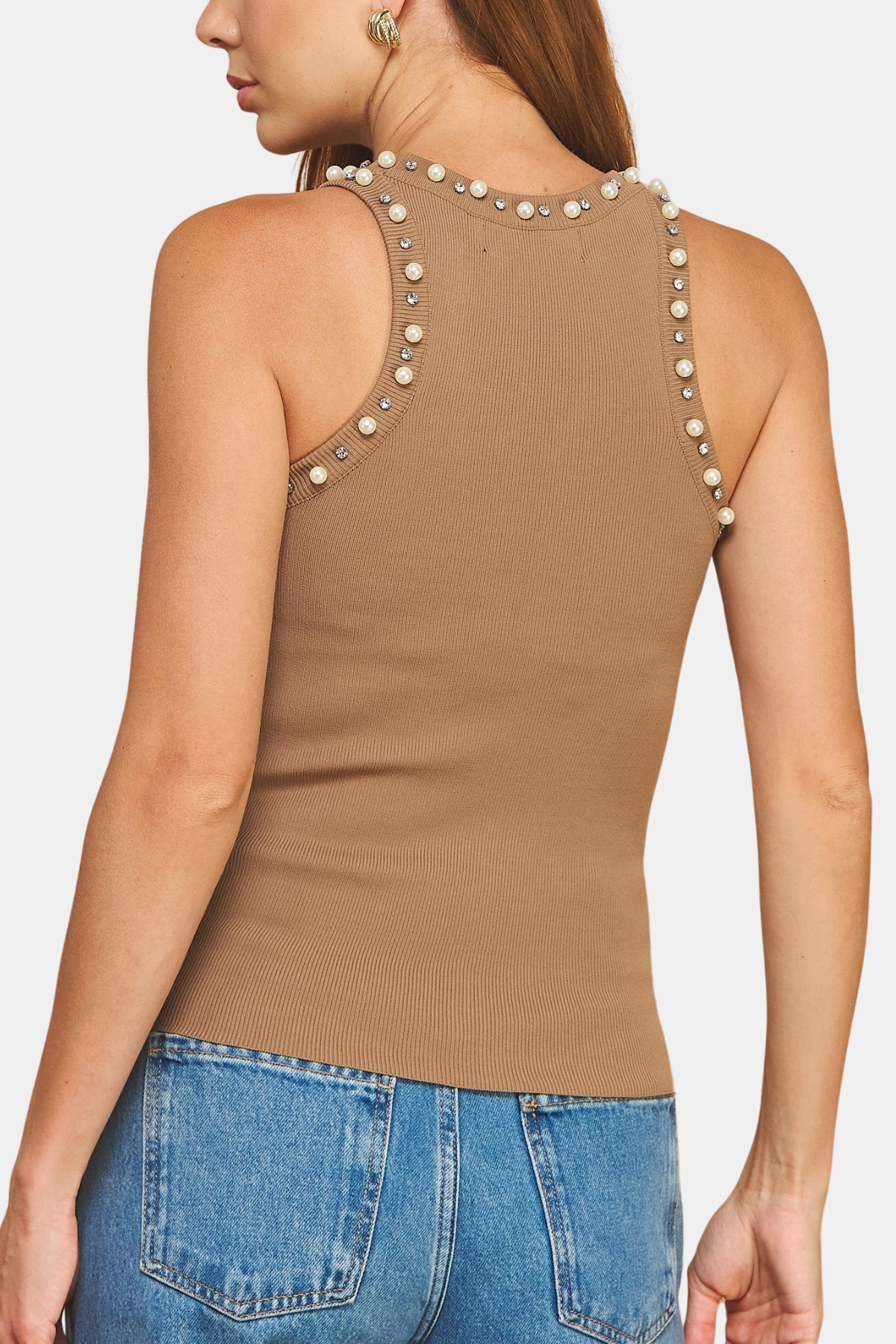 Embellished Ribbed Knit Tank