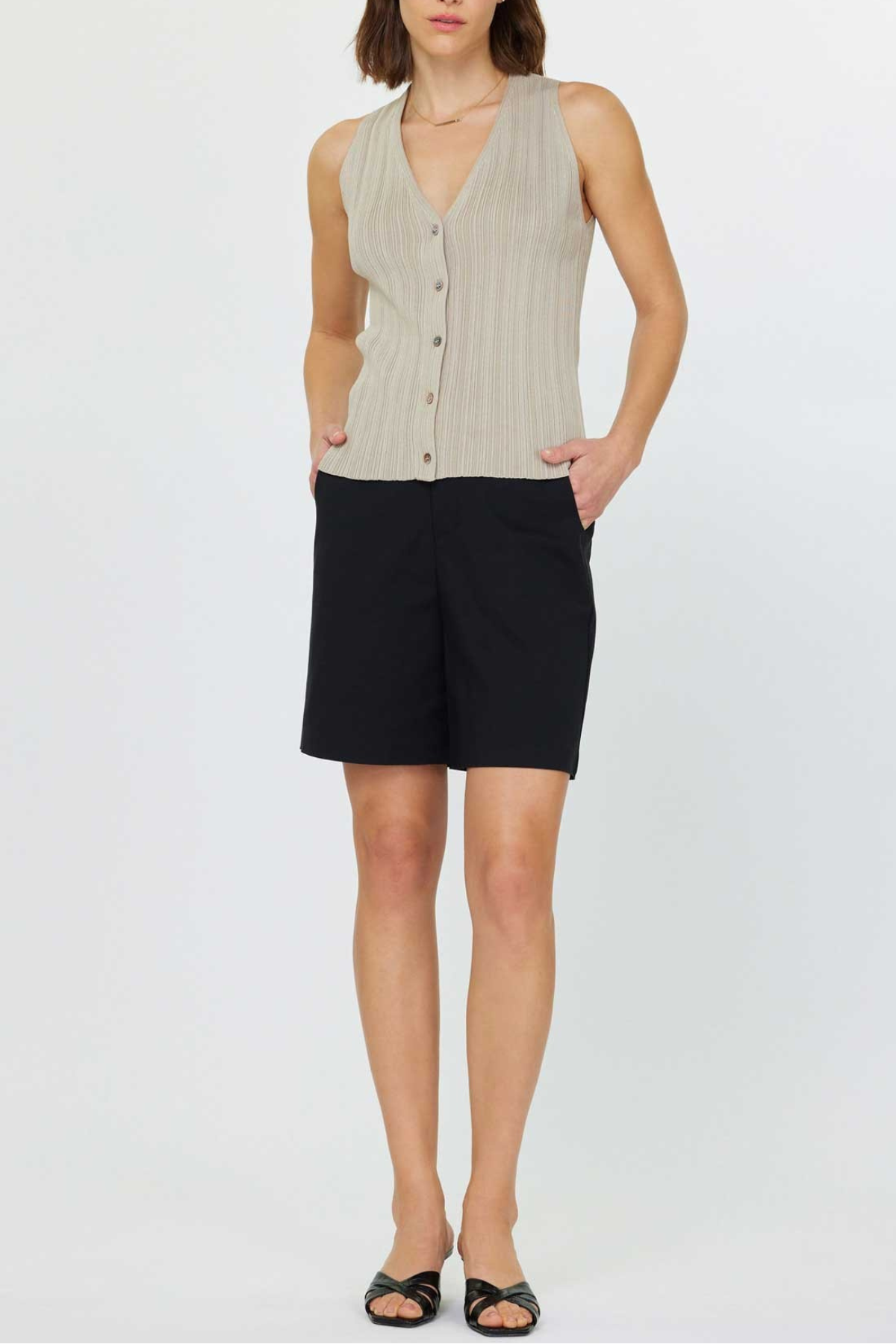 Pleated Sleeveless Sweater Top