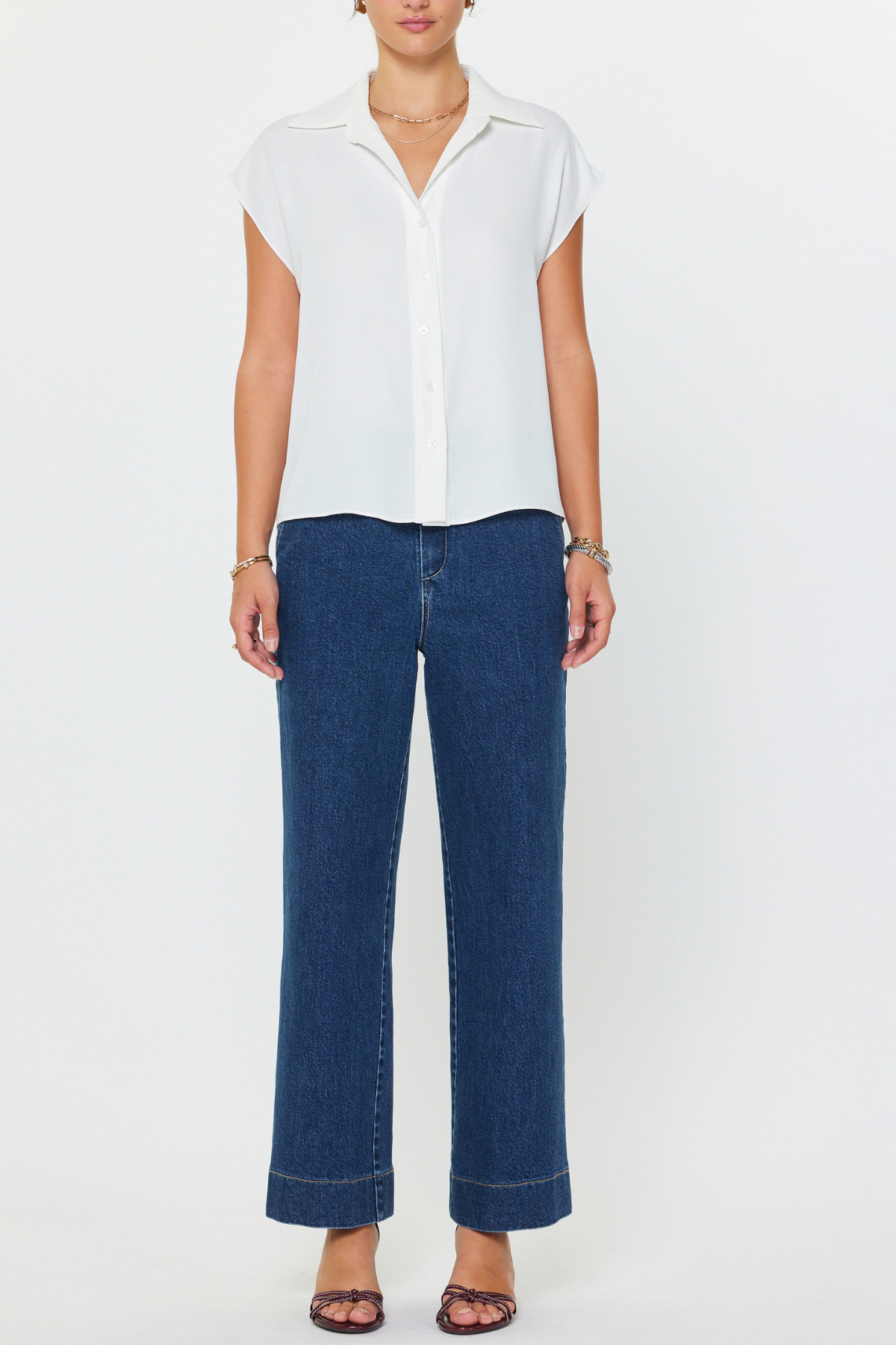 Cap Sleeve Button Down Blouse