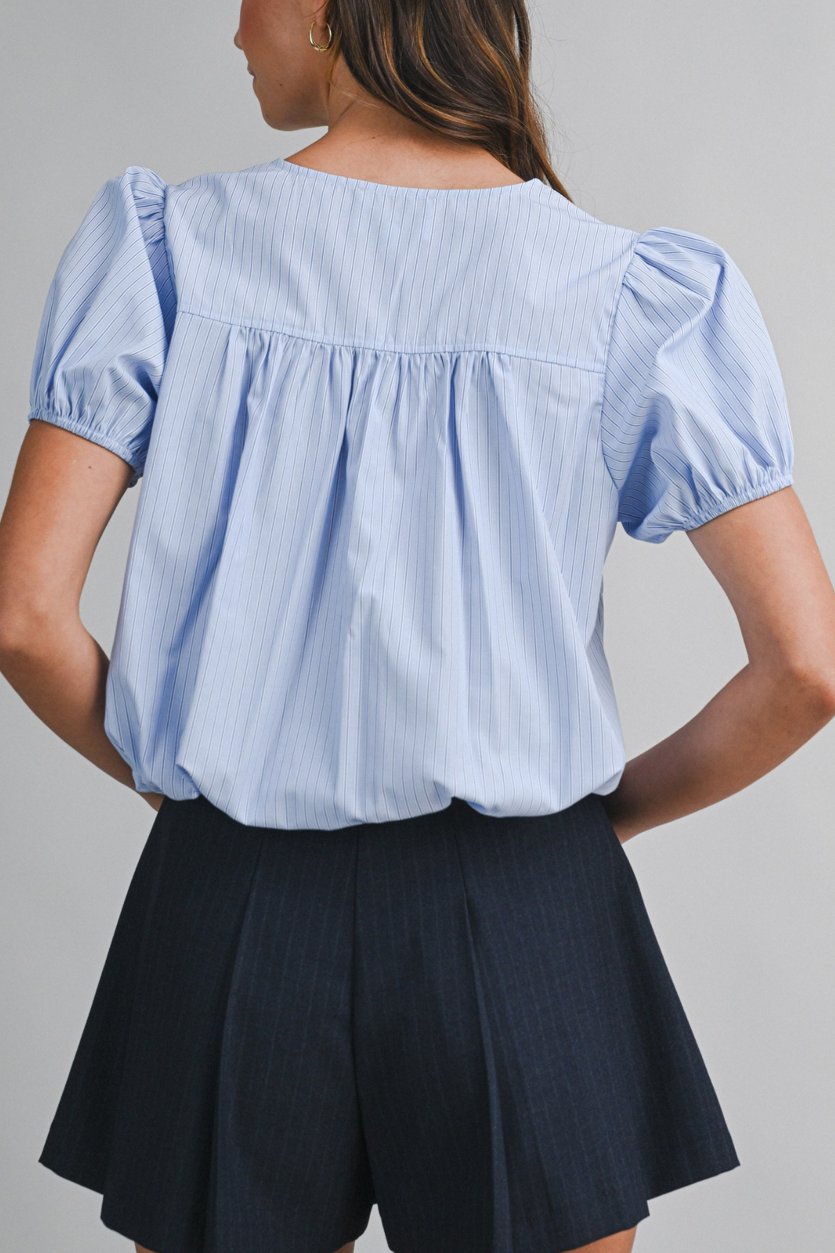 Striped Puff Sleeve Ruffle Blouse