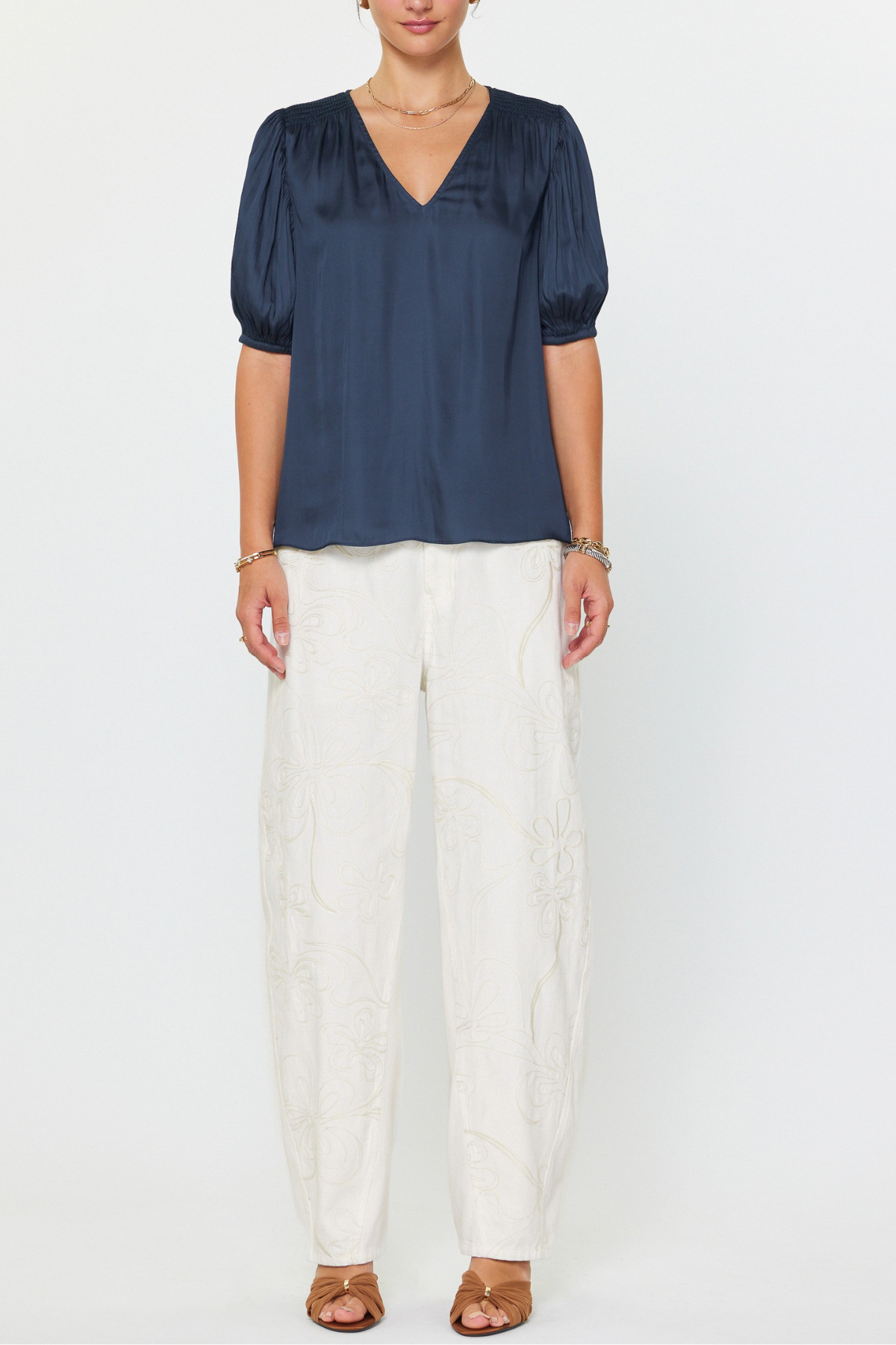 Pleated Short Sleeve Blouse