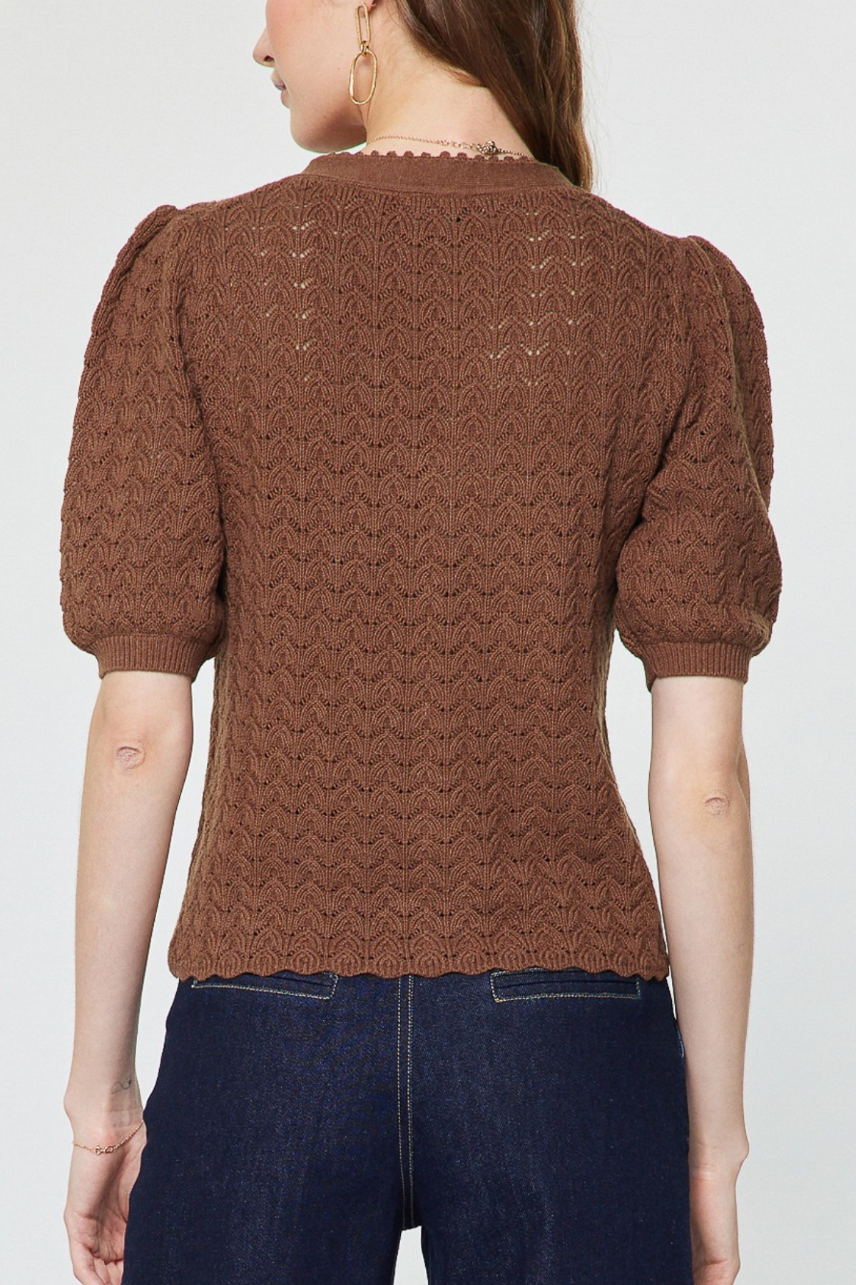 Short Sleeve Scalloped Edge Cardigan