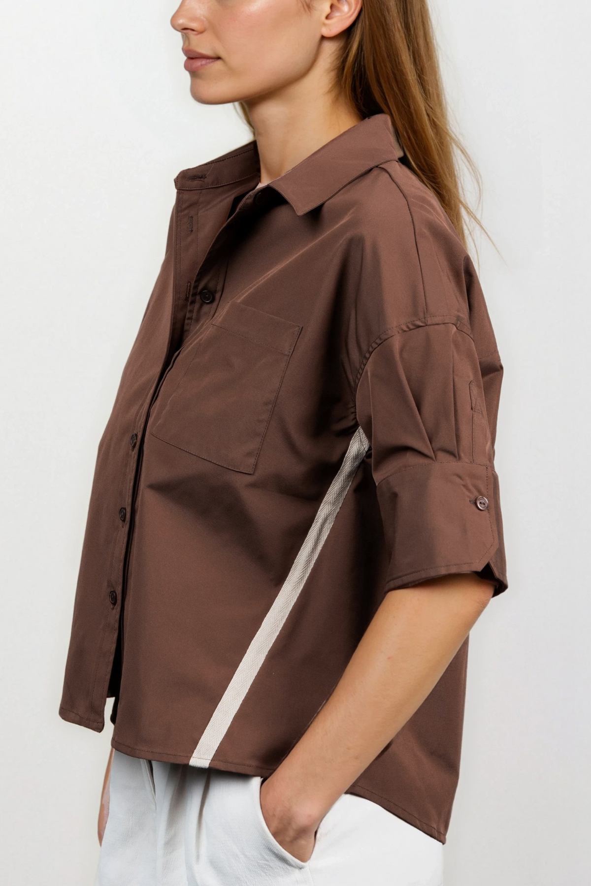 Boxy Half Sleeve Blouse With Stripe Accents